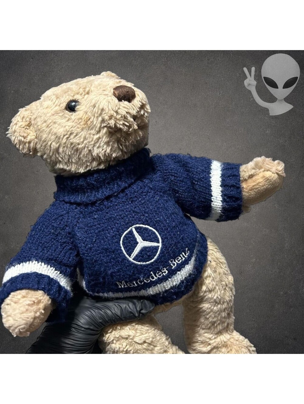 Mercedes-Benz Herrington Teddy Bear Plush Navy Blue Knit Sweater Vintage 15 In
